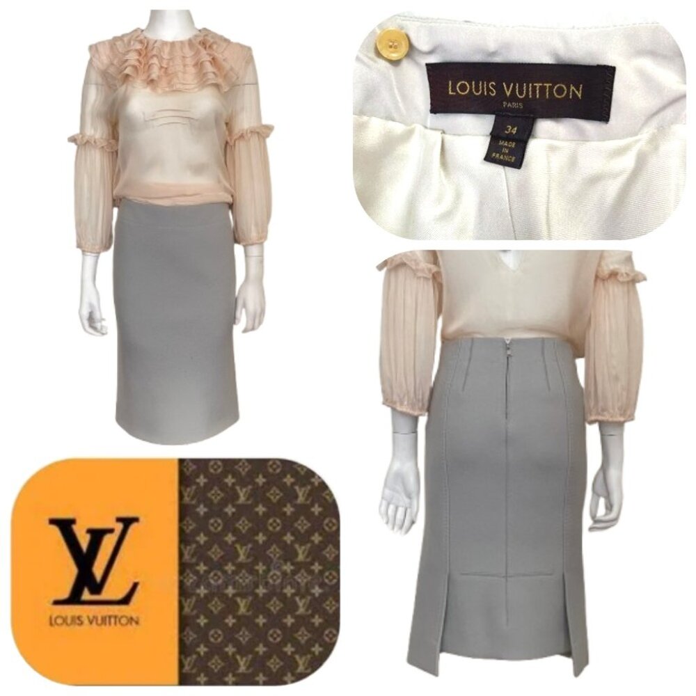 Louis Vuitton GRAY Wool pencil skirt